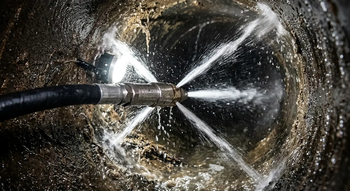 High-pressure hydro jetting nozzle cleaning sewer pipe for Sewer Cleanout in Alcoa